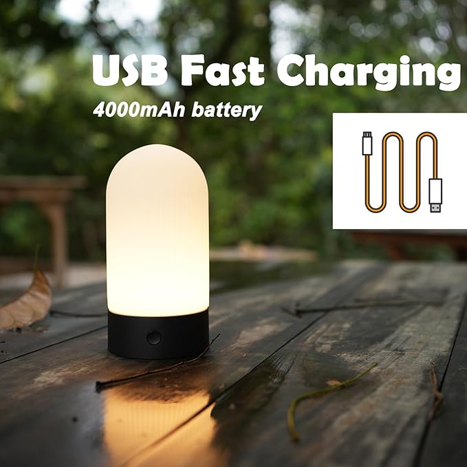 WEILAILUX Battery Operated Shower Lamp Waterproof, Small Portable Cordless Table Lamp Rechargeable, Touch Dimmable Mood Light for Home/Patio/Dining/Outdoor (Khaki)