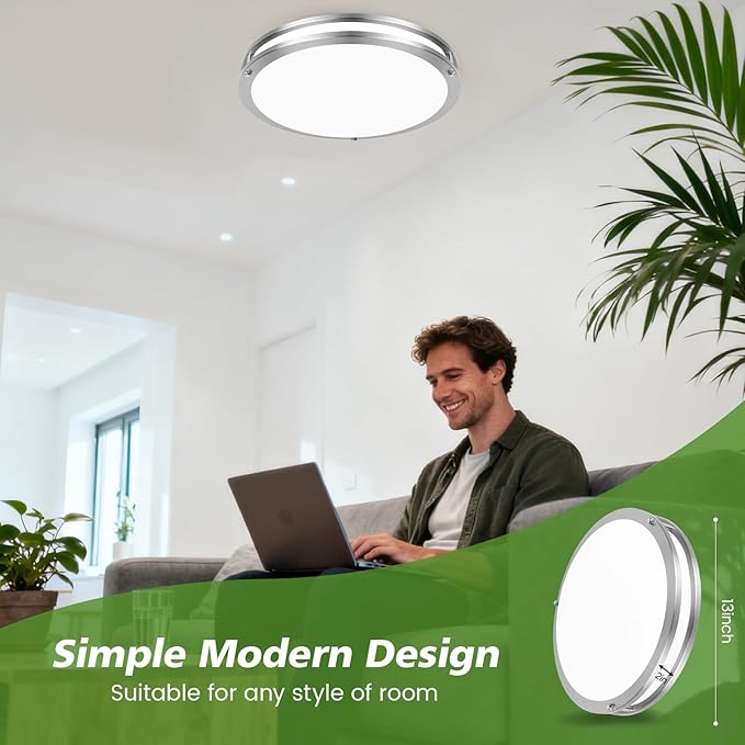 Flush Mount LED Ceiling Light Fixture with Remote: 13Inch 36W 3600lm Dimmable Modern LED Ceiling Lights, 2700K/3000K/4000K/5000K/6500K Adjustable Kitchen Lighting for Bathroom Bedroom Hallway, 1-Pack