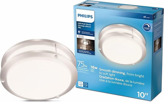Philips LED Flush Mount Double Ring Ceiling Light 1-Pack Daylight (3000K) 1200 Lumen (16W = 75W) Dimmable Brushed Nickle No Bulbs Required