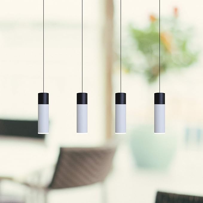 Vela 4 Mini Pendant Lighting Black-White - LED Hanging Light Fixture for Kitchen Island, Bar, Foyer - Cluster Pendants - Dimmable, Adjustable Wire, Lamp Bulb Included