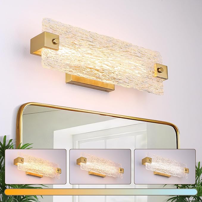 Brushe Gold Bathroom Vanity Light, 16.5 Inch 10W Dimmable LED Bathroom Light Fixture Over Mirror, Modern Crystal Bar Bath Wall Sconce for Bath, 3CCT, OS-MM5001-2BG
