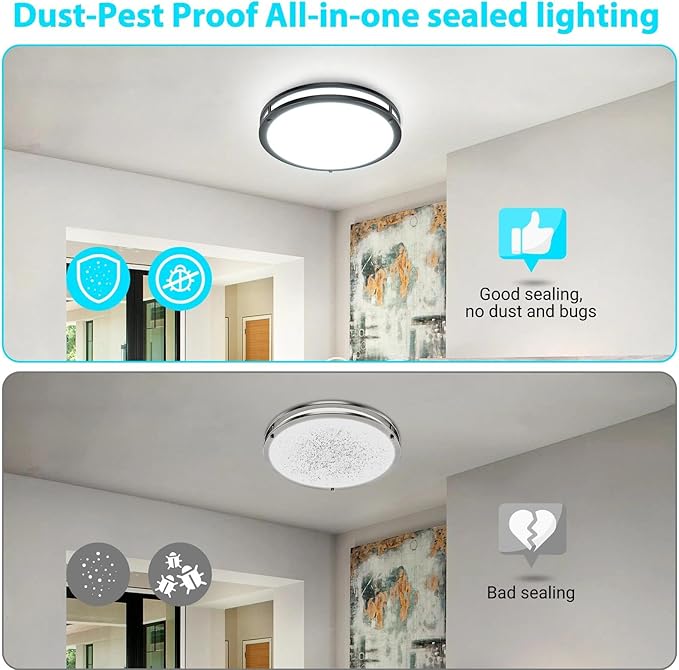 libtit 13 Inch Flush Mount Ceiling Lights, Dimmable 3000K-6500K Adjustable LED Ceiling Light, 24W Round Slim Light Fixture Black for Kitchen Bedroom Kitchen Bedroom Hallway-2 Pack