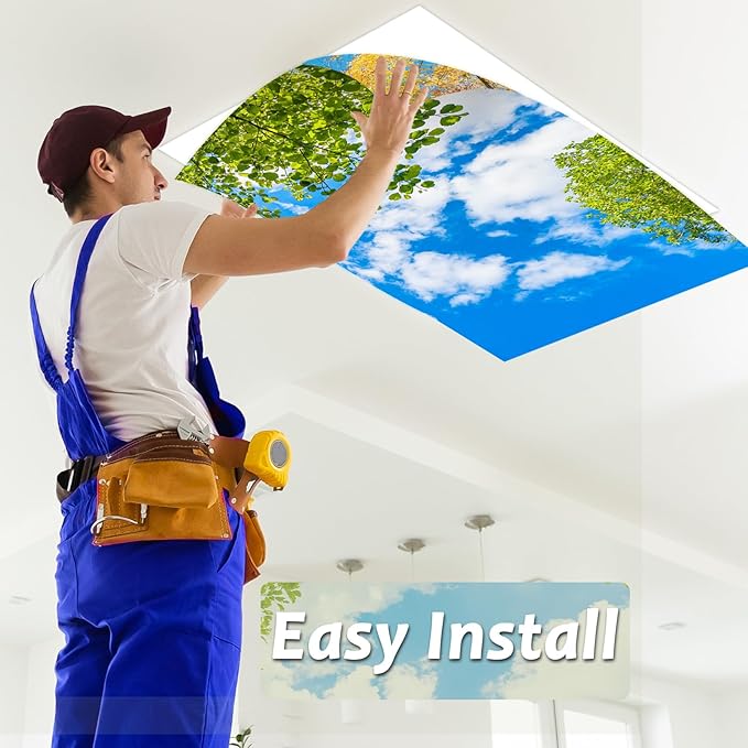 8 Pcs Fluorescent Light Covers with 80 Magnets Decorative for Classroom Ceiling Light 4 x 2 Ft Magnetic Lights Covers Filter Easy Install for Office Hospitals & Home Drop Ceiling Supplies (Trees Sky )