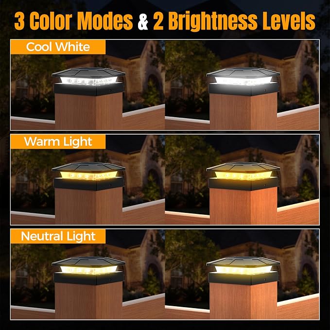 4x4 Solar Post Cap Lights Outdoor [12 Pack Waterproof IP65], 3 Lighting Modes for Fence Deck Patio Garden Decor, Dusk-to-Dawn Solar Powered Post Lights Fit 4x4 Wood/Vinyl
