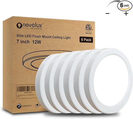 ETL Certified 7 inch Small LED Flush Mount Ceiling Light Dimmable,5000K Daylight Ultra Slim Round Flat Panel Ceiling Light Fixture,Modern Ceiling Lamp for Closet,Kitchen,Bathroom 6 Pack(White)