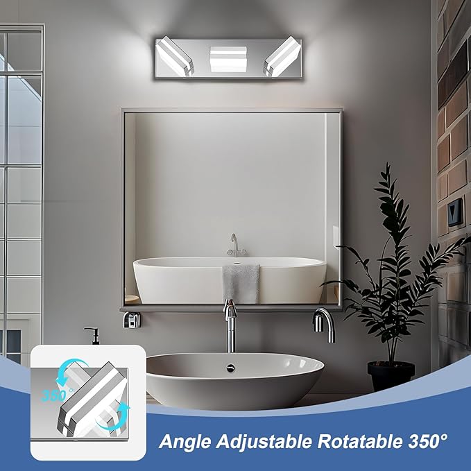 Modern LED Small Bathroom Lights Fixtures 3-Light,Stainless Steel Chrome Acrylic Wall Lighting,Vanity Lights for Bathroom Over Mirror 6000K 16in