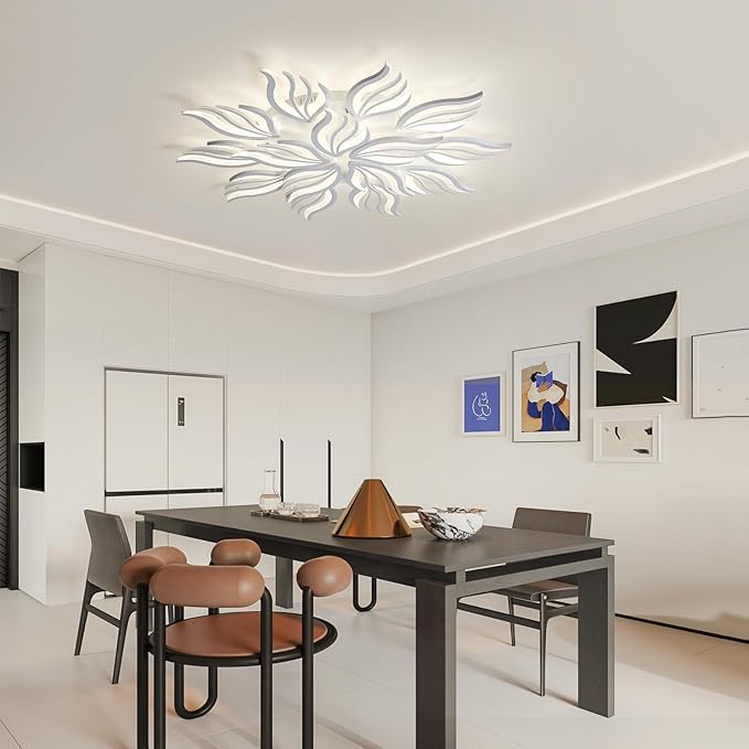 Becailyer Modern Flower Ceiling Lights, 45.2" Flush Mount Ceiling Lamp, 15-Petals Dimmable Acrylic Ceiling Lighting, 126W Close to Ceiling Fixture for Living Room Bedroom Dining Room Kitchen, White