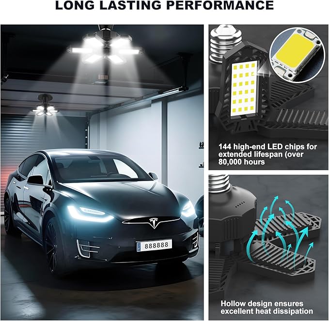 Led Garage Lights Bulb 10 Pack 120W Super Bright Ceiling Led Shop Lights 6 Deformable Panels Screw in E26/E27 6500K 12000 LM Deformable Garage Light Ideal for Basement Attic and Workshop