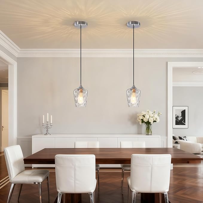 1 Pack 5.1" Small Brushed Nickel Pendant Lights Kitchen Island Lighting with Hammered Glass Shade, Mini Modern Kitchen Pendant Light, Hammered Glass Pendant Light Fixtures for Dining Room Sink