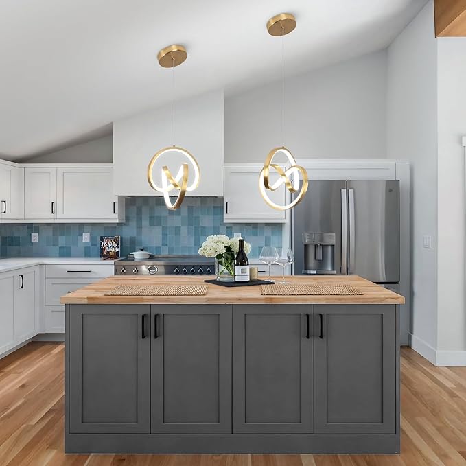 Modern LED Pendant Light Fixtures 5500K Pendant Lights Kitchen Island Lighting Adjustable Height Gold Hanging Lamp for Dining Room Bedroom Living Room,3 Packs