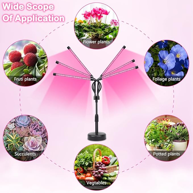 Grow Lights for Indoor Plants, Six Head Plant Light with Full Spectrum, LED Grow Lamps for Seed Starting with Adjustable Gooseneck, Suitable for Flowers Vegetables