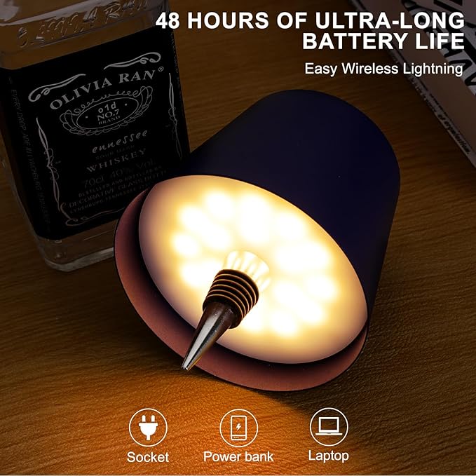 2 Pack 3600mAh Wine Bottle Lamps, 2026 New 3 Color Rechargeable Wireless Bottle Lamps, Bottle Lamp Kit for Liquor Bottles with Touch Dimming for Parties, Restaurants & Home Decor