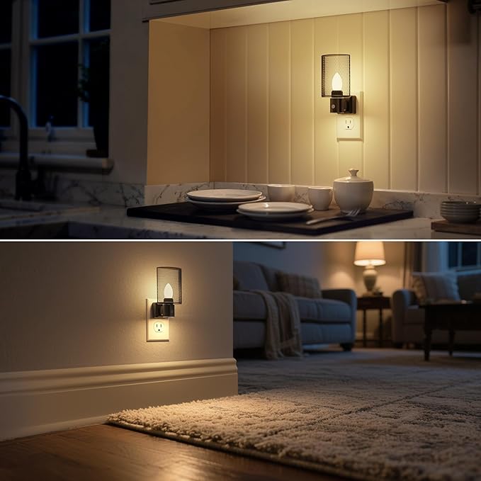 DORESshop LED Night Light Plug in, Night Lights Plug into Wall, Dusk-to-Dawn Sensor, Vintage Farmhouse Decor, 3 Level Brightness Adjustable, Dimmable Nightlights for Adults, Bathroom, Hallway