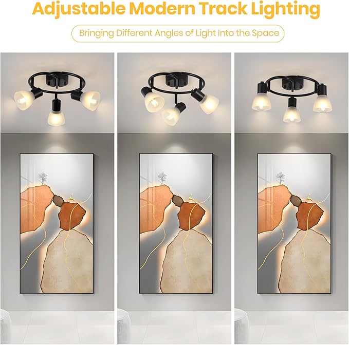 KEESFU 3-Light Kitchen Flush Mount Ceiling Light，Modern Round Track Lighting Fixtures，Directional Ceiling Spot Light for Dining Room Bedroom Hallway.
