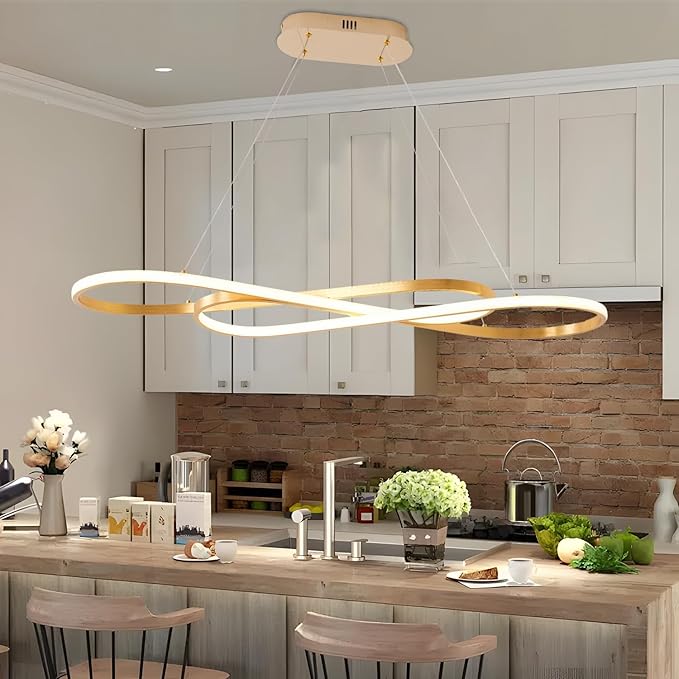 Luxury Gold Modern LED Pendant Light - 39.4in Modern Chandelier for Dining Room Kitchen Island Lighting