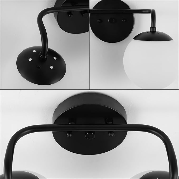 JONATHAN Y 15" Black Modern Globe Wall Sconce Vanity Light for Bathroom, White Frosted Glass Shade, Midcentury Parisian Bistro Wall Lamp, LED Bulb Included (JYL3535B)