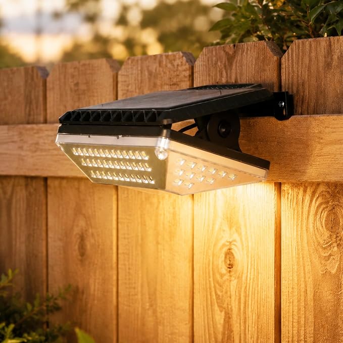 Clip on Solar Lights Outdoor Waterproof, 110 LEDs 600LM Fence Lights with Motion Sensor, 360° Wide Angle & 3 Lighting Modes, USB Powered Wall Lights for Garage, Stair, Porch and Garden (1-Pack)