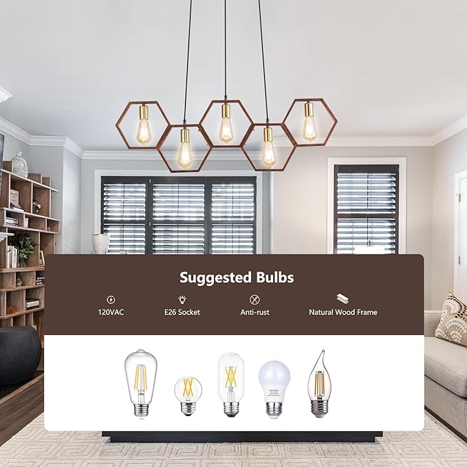 Farmhouse Kitchen Island Light Fixtures,5-Light Dining Room Light Fixtures Over Table, Industrial Pendant Lights Linear Chandeliers for Dining Room Kitchen Island