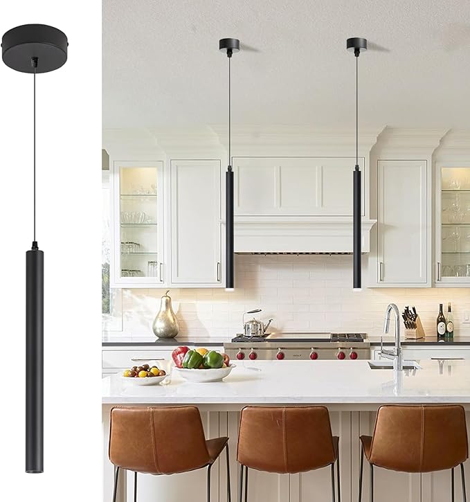 Pendant Lights Kitchen Island, Modern Black Pendant Light for Bedroom Bedside Sofa Corner, 5W Island Lights for Kitchen, Height Adjustable, 3000K, Ø1.18 x L11.8