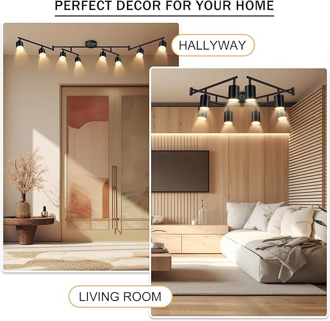 Black Track Lighting Fixture Ceiling, Modern Track Light Fixtures Kitchen, 8-Light Rotatable LED Track Lights, Semi Flush Wall Sconces Lighting for Dining Room/Hallway(GU10 Socket, Bulb Not Included)