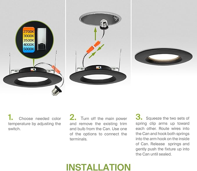 ASD 6 Pack Black Retrofit LED Recessed Lighting 6 Inch - 12W 2700K-5000K 1078LM Can Lights for Ceiling 6 Inch, Dimmable Black Recessed Lights, Baffle Trim Wet Rated Wafer Lights, ETL, Energy Star