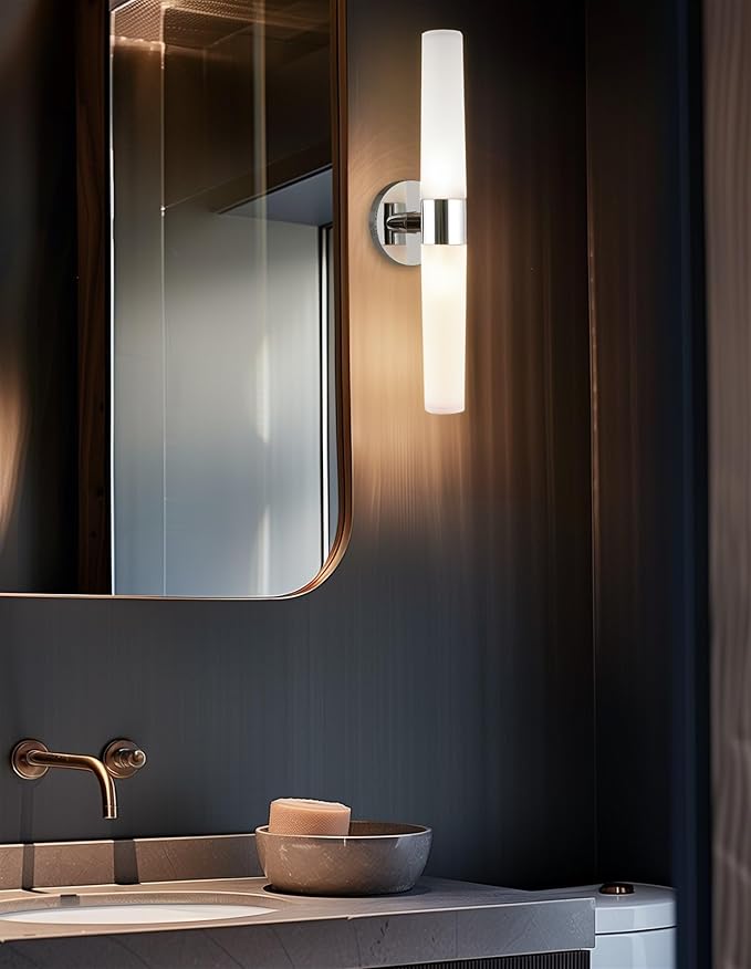 Kira Home Duo 21" Modern Wall Sconce with Frosted Glass Cylinder Shades, Linear 2-Light Wall Light, Chrome Finish