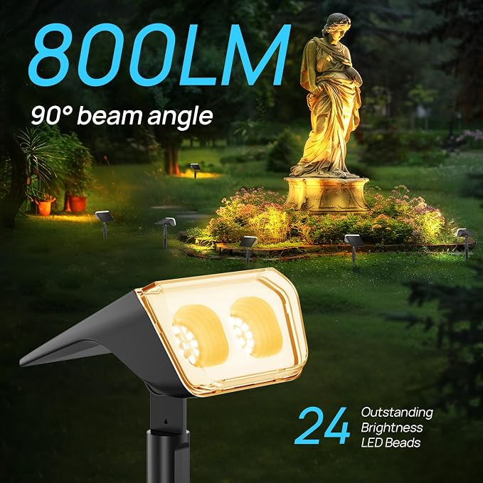 Consciot Solar Spot Lights Outdoor Waterproof, 24 LED Dusk-to-Dawn Solar Spotlight, 2 in 1 Adjustable Wall Lights, Warm White Solar Landscape Spotlights for Garden Yard Wall Walkway, 2 Pack