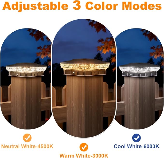 APONUO Solar Post Cap Lights for 4x4 Wood &Vinyl Posts, 3 Light Modes & 800mAh Battery, IP65 Waterproof Rugged Unibody, Solar Outdoor Lights for Fence, Deck & Patio (Black, 12 Pack)