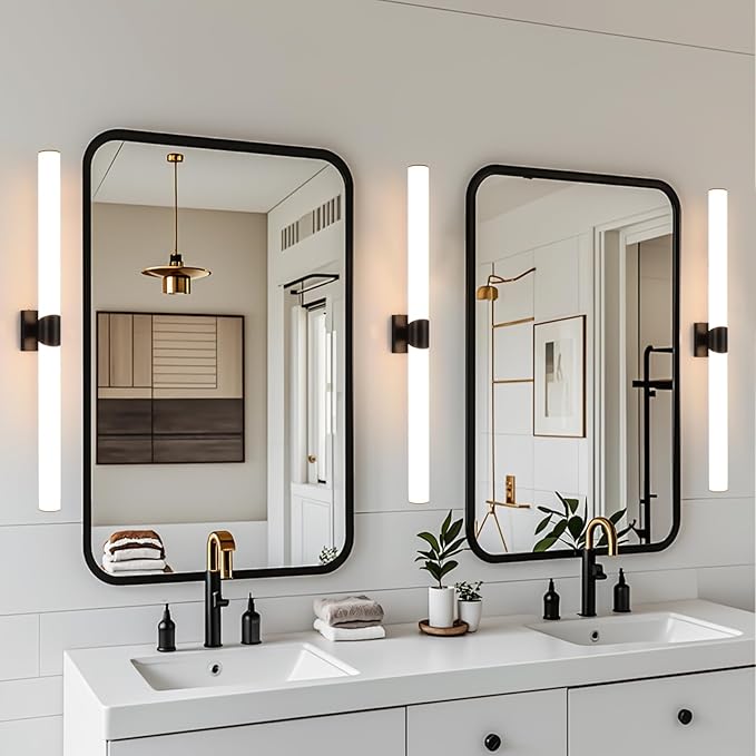Modern Wall Sconce 39 Ihch Black Bathroom Sconces LED Wall Lighting Fixtures with Acrylic Shade Hardwired Long Vanity Lights Over Mirror for Bedroom Living Room Hallway