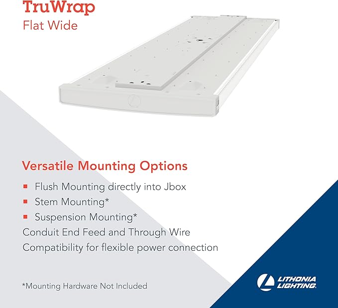 Lithonia Lighting TruWrap 4 Foot LED Ceiling Light Fixture, Low-Profile Wraparound LED Shop Light, Adjustable Lumens, Selectable Warm White/Cool White/Daylight Color, Flat Diffuser, Wide Width