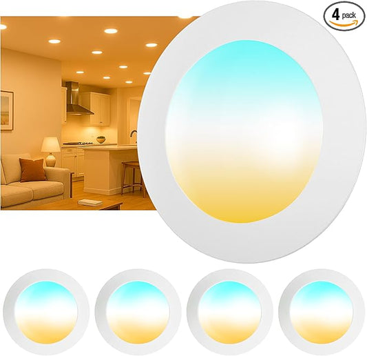 4 Pack 5/6 Inch LED Disk Lights, Dimmable Flush Mount Ceiling Disc Lights, 2700K/3000K/3500K/4000K/5000K 5CCT Selectable, Low Profile Surface Mount Ceiling Light, 14.8W, 1150LM, CRI90, UL/FCC