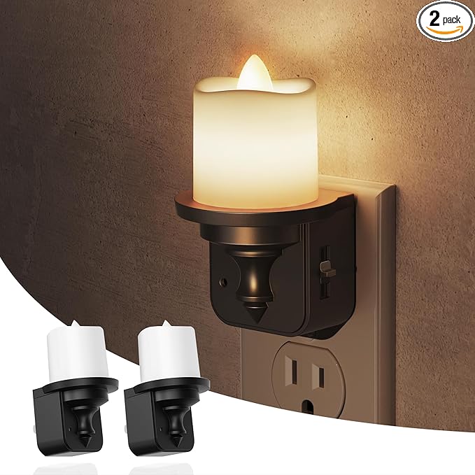 L LOHAS LED Candle Night Light, Dimmable Night Lights Plug into Wall, Dusk to Dawn Sensor, 0-100LM Flameless Candle Nightlight, Soft White, Vintage Decorative Nightlights for Hallway Bathroom, 2 Pack