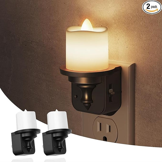L LOHAS LED Candle Night Light, Dimmable Night Lights Plug into Wall, Dusk to Dawn Sensor, 0-100LM Flameless Candle Nightlight, Soft White, Vintage Decorative Nightlights for Hallway Bathroom, 2 Pack