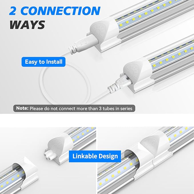 SHOPLED 8FT Shop Light 100W 15000LM 6500K | 12-Pack Linkable V-Shape Led Shop Light | Plug & Play T8 Tube Lights for Garage, Warehouse, Basement | Ultra Bright Energy-Saving Commercial Lighting ETL