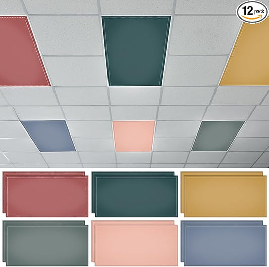 QOUBAI 12PCS Fluorescent Light Covers, 4 x 2 Feet Magnetic Light Cover Fluorescent Lights Shade Panel Positive Inspirational Ceiling Lights Filters for Office Classroom Home Drop Ceiling Morandi