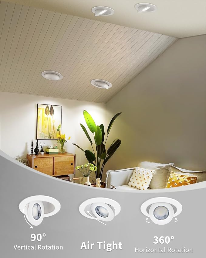 Adetu 4 inch Gimbal Led Recessed Lights, 360°+90° Adjustable Directional Recessed Lighting, 2700K/3000K/3500K/4000K/5000K Dimmable Retrofit Eyeball Can Lights with Jbox, ETL(White,12 Pack)