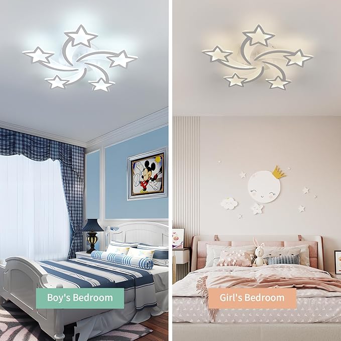 Goeco Kids Ceiling Light, 3 Light Modes (3000K/4500K/6000K) Modern Acrylic LED Close to Ceiling Light Fixture, White Star Shape Flush Mount Lamp for Kids Room, Nursery, Bedroom, Living Room