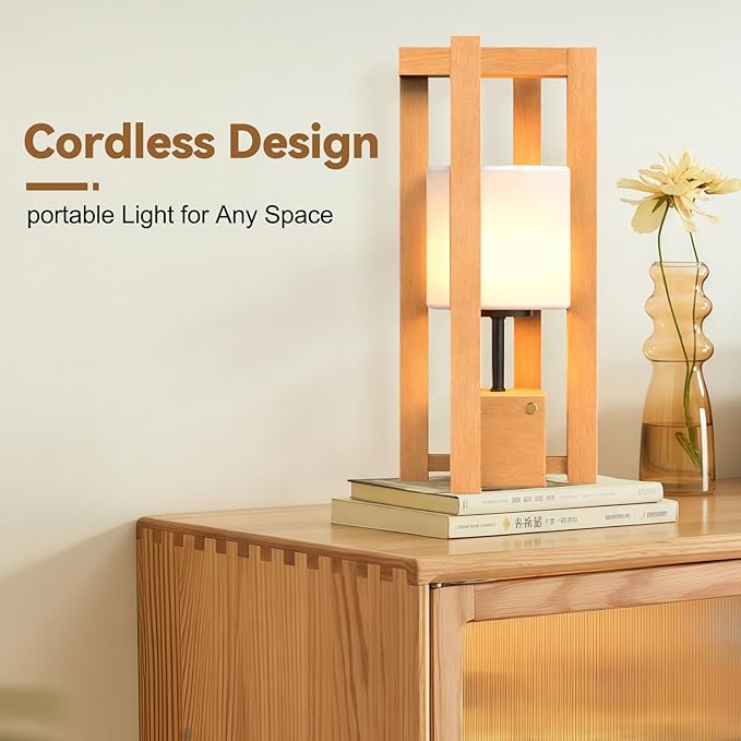 JESLED Cordless Rechargeable Table Lamp, 3 Color Dimmable Touch Lamp, Modern Table Lamp for Living Room Shelf Decor,Office, Patio