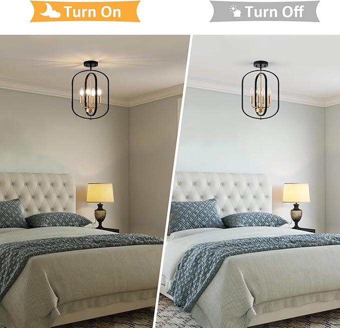 Black Gold Semi Flush Mount Ceiling Light Fixture, Modern Close to Ceiling Light Fixtures Ceiling Mount, Dimmable Foyer Kitchen Lighting Fixtures Ceiling Lights for Bedroom, Hallway, Entryway