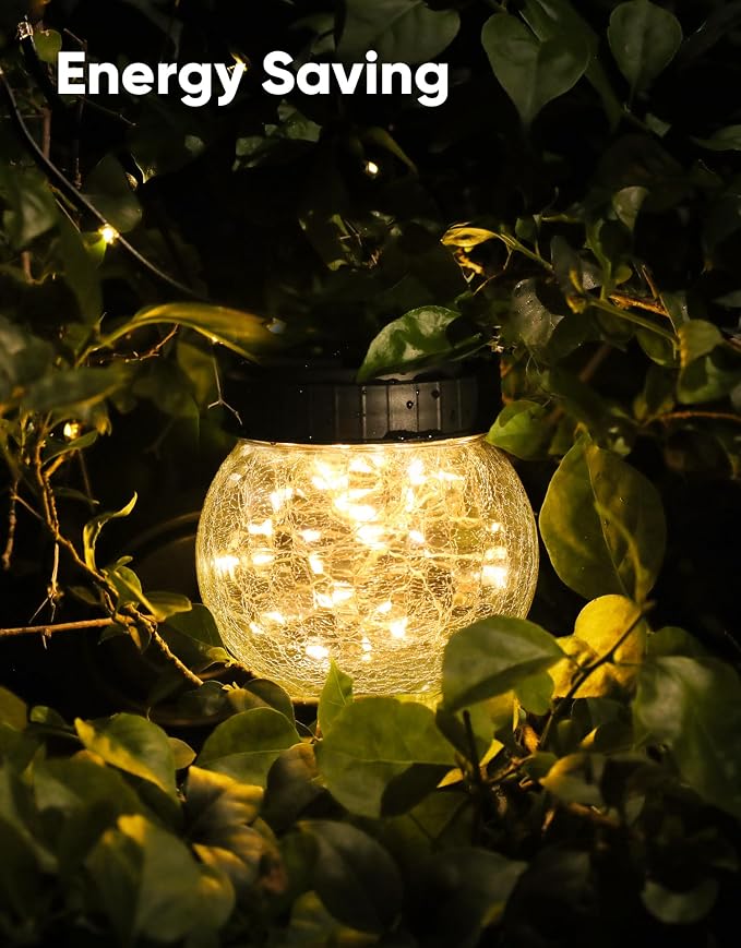PARTPHONER Solar Lanterns Solar Lights Outdoor Waterproof 18-Pack, Solar Powered Hanging Lights Cracked Glass Hanging Globes for Christmas Decoration, Shepherd Hook, Garden Tree Ornaments