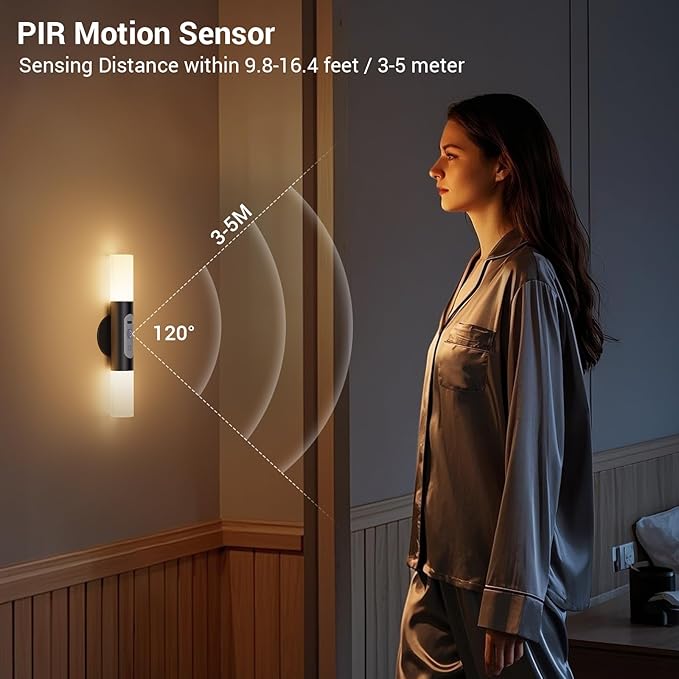 Hensam Motion Sensor Wall Lights with Remote Control, LED Rechargeable Battery Operated Wall Sconces Set of Two for Bedroom, Wireless Night Light for Indoor Stairway, Hallway, Black