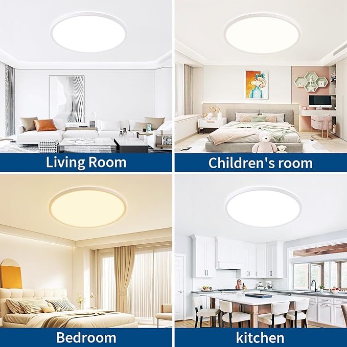 24 inch Dimmable LED Ceiling Light Fixture, Ultra Thin Flush Mount, 50W 5000LM, 3000K/4000K/6500K Selectable, White, Perfect for Bedroom, Kitchen, Dining Room, Living Room, Home Office, Hallway