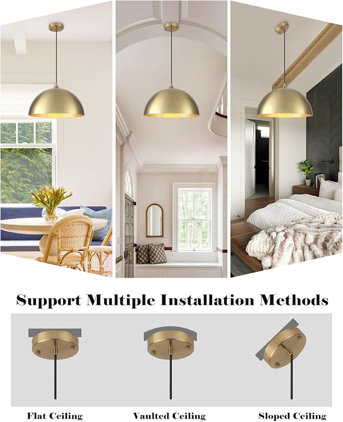 Gold Dome Pendant Light, 16 Inch Large Gold Pendant Light Kitchen Island, Industrial Farmhouse Pendant Lights for Kitchen Island, Dining Room, Cafe, Bar, 1 Pack