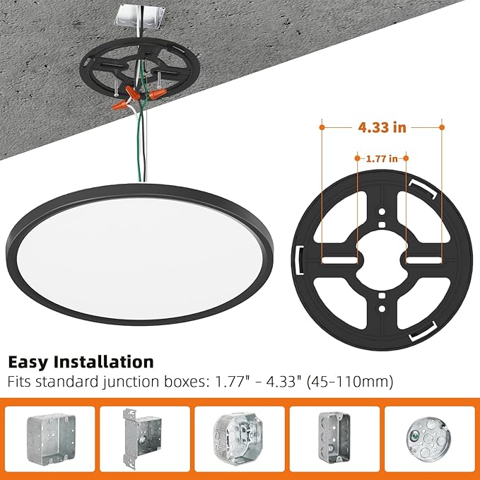 15 Inch LED Flush Mount Ceiling Light with Night Light, 30W 3000LM, 5CCT-2700K/3000K/4000K/5000K/6500K & Dimmable, Black Round Ceiling Light for Bedroom, Kitchen