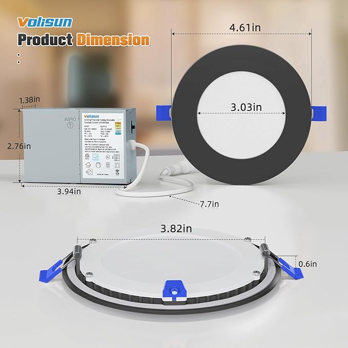 VOLISUN 8 Pack 4 inch Recessed Lighting, 5CCT LED Recessed Light Black, 2700K-5000K Selectable, 9.5W Eqv 80W, 810LM Dimmable Canless Wafer Downlight, LED Ceiling Light ETL Certificated