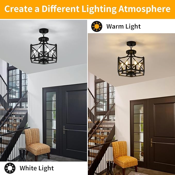 6-Light Pendant Lights Kitchen Island, Modern Black Pendant Light Fixture with Hexagonal Metal Cage, Adjustable Geometric Hanging Light for Entryway Foyer Dining Room, 1 Pack