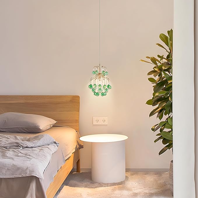 Surpars House Elegant Mini Chandelier Flush Mount Crystal Pendant Light,Golden (Green Shade)