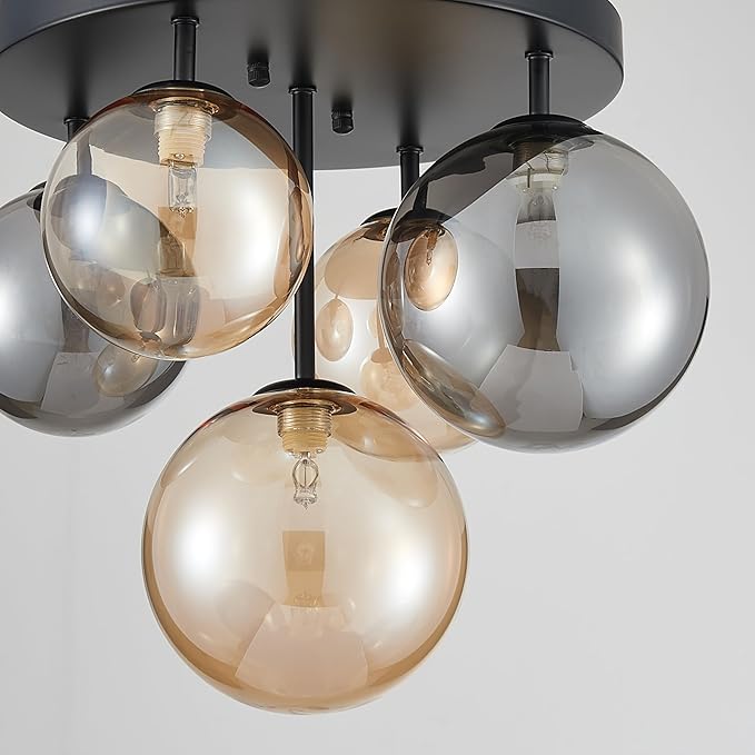 Shrine Lighting Bubble Glass Ceiling Light, Flush Mount Ceiling Light for Living Room, D14'' x H12'', G9*4 Sockets, Globe Glass Shade & Black Finish Frame