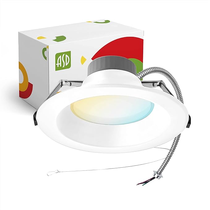 ASD 9/10 Inch Commercial Canless LED Downlight, Power Adjustable 20/30/40W Lighting, Round Dimmable Recessed Ceiling Light Fixture, 5 CCT 2700K-5000K, 120-277V IC Rated UL & Energy Star