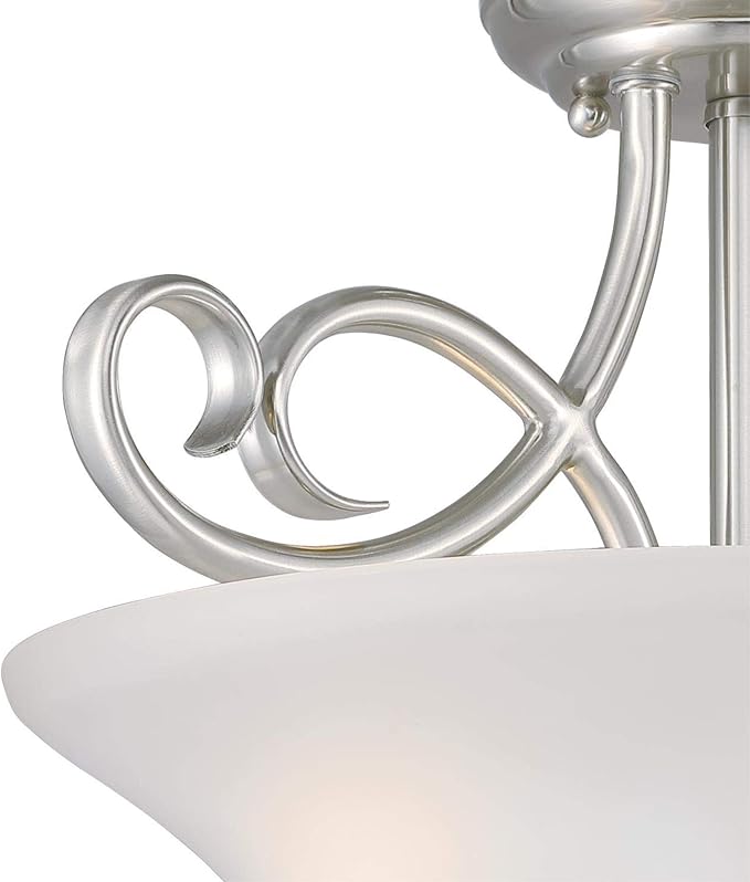 Westinghouse 6573800 Dunmore 15-Inch, Two-Light Indoor Semi-Flush Mount Ceiling Fixture, Brushed Nickel Finish with Frosted Glass